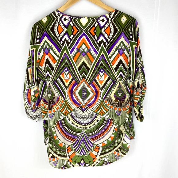 Chico's Blouse Multicolor Geometric High Low 0 (4/S) - Picture 2 of 8